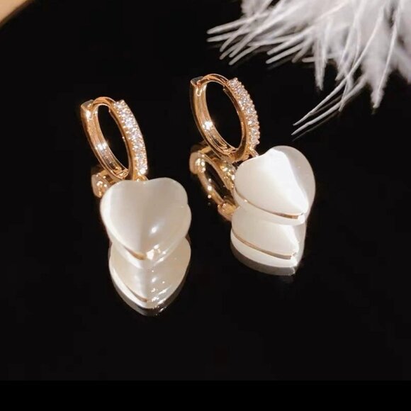 Summer unique Cat Eye Stone Heart Earnings, vintage French-style fashion - Picture 4 of 6